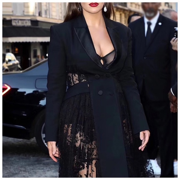 Black Lace Accent Tuxedo Jacket - Picture 5 of 8